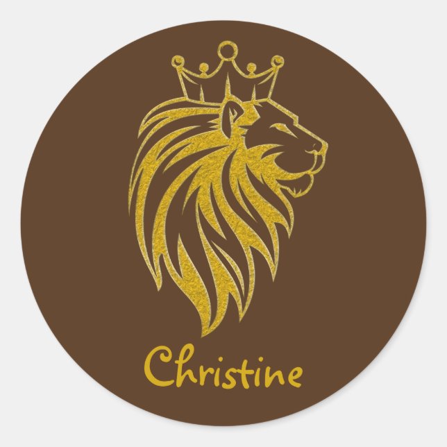 Sticker Rond Lion Avec Couronne - Style Or 2 (Devant)