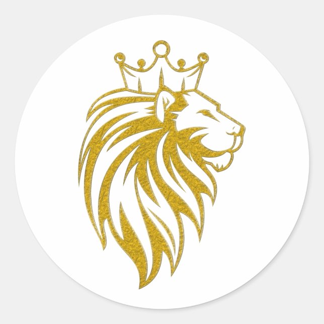 Sticker Rond Lion Avec Couronne - Style Or 2 (Devant)