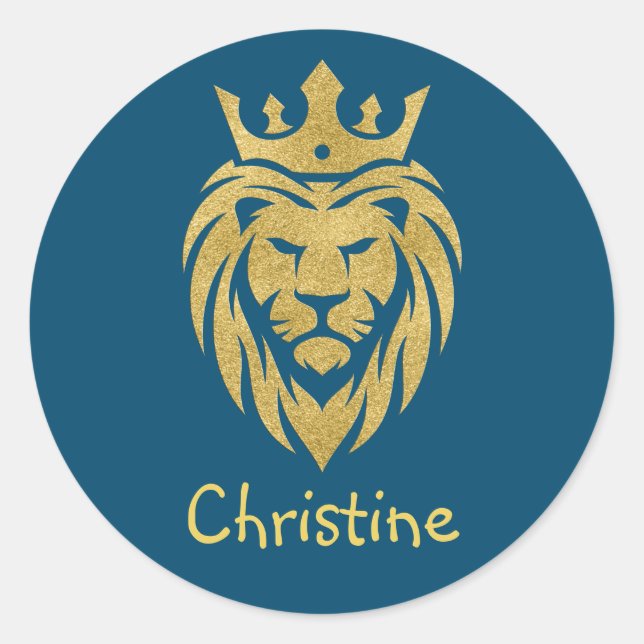 Sticker Rond Lion Avec Couronne - Style Or 3 (Devant)