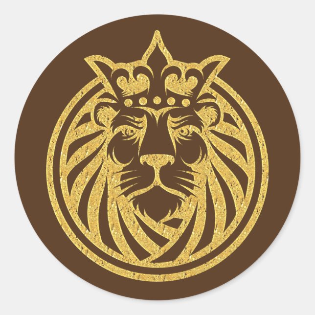 Sticker Rond Lion Avec Couronne - Style Or 4 (Devant)