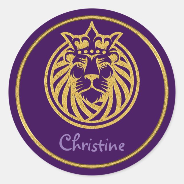 Sticker Rond Lion Avec Couronne - Style Or 4 (Devant)