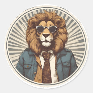 Sticker Rond Lion avec lunettes de soleil