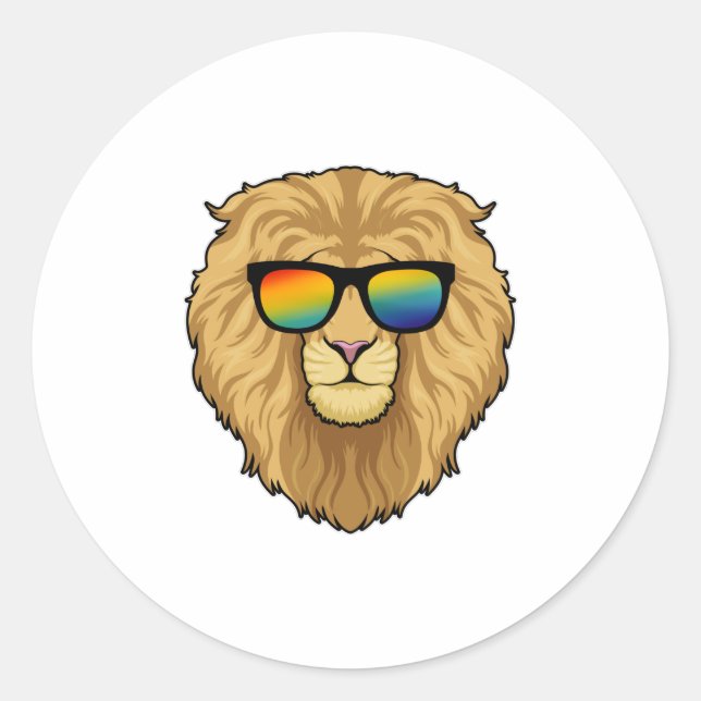 Sticker Rond Lion avec lunettes de soleil (Devant)