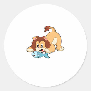 Sticker Rond Lion avec poisson