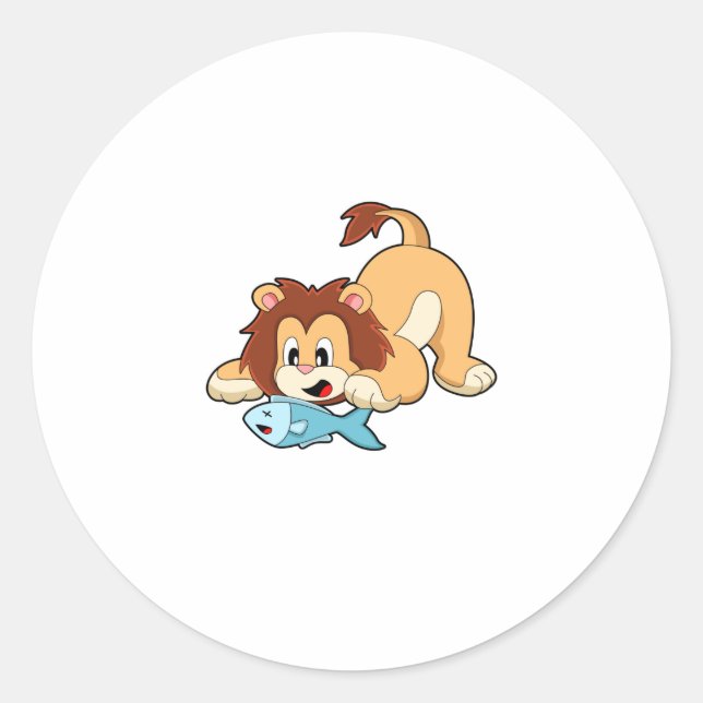 Sticker Rond Lion avec poisson (Devant)