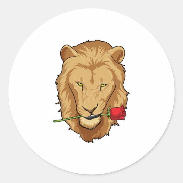Sticker Rond Lion avec Rose (Devant)