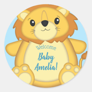 Sticker Rond Lion Baby shower bleu