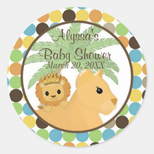 Sticker Rond LION Baby shower Invitation Roi de la Jungle