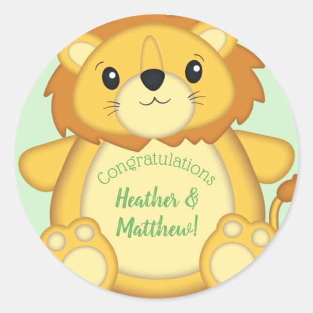 Sticker Rond Lion Baby shower Safari (Devant)