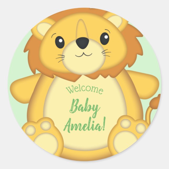 Sticker Rond Lion Baby shower Safari (Devant)