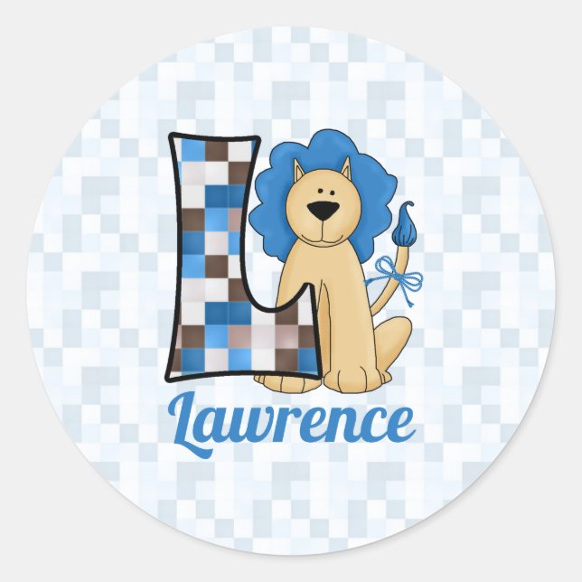Sticker Rond Lion bleu avec lettre L pour les garçons (Devant)