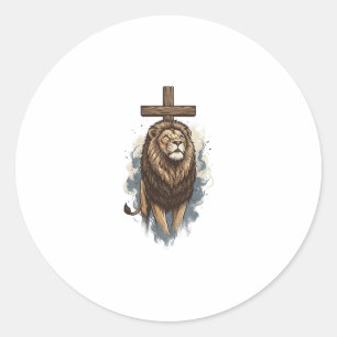 Sticker Rond Lion chrétien et croix vintage