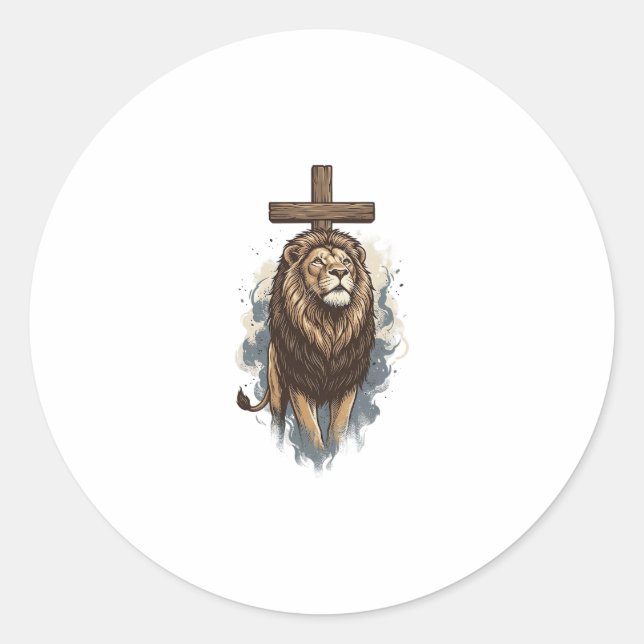 Sticker Rond Lion chrétien et croix vintage (Devant)