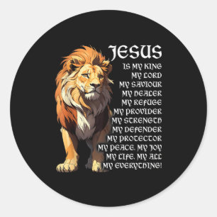 Sticker Rond Lion Christian Jesus Est Mon Roi, Dieu, Seigneur E