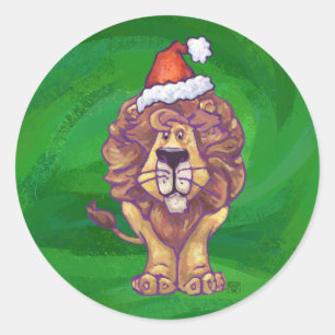 Sticker Rond Lion Christmas on Green