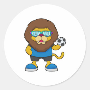 Sticker Rond Lion comme joueur de football avec Soccer