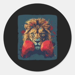 Sticker Rond Lion cool Avec Gants De Boxe Costume