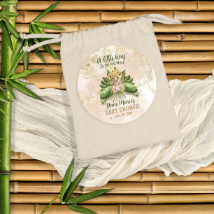 Sticker Rond Lion Cub Un Petit Roi Est En Chemin Baby shower