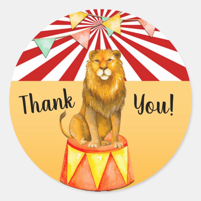 Sticker Rond Lion de cirque Carnaval Baby Shower Fête d'anniver (Devant)