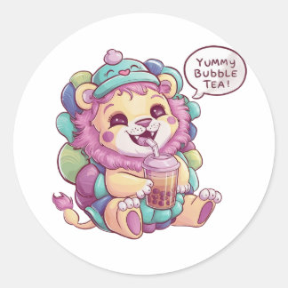 Sticker Rond Lion de dessin adorable : Cosy, Kawaii Vibes