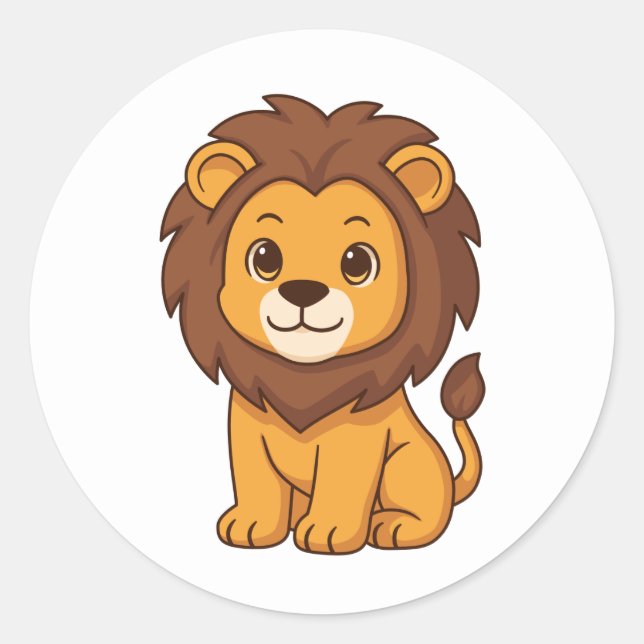 Sticker Rond Lion de dessin animé mignon (Devant)