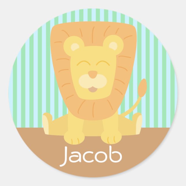 Sticker Rond Lion de dessin animé mignon avec fond rayé (Devant)