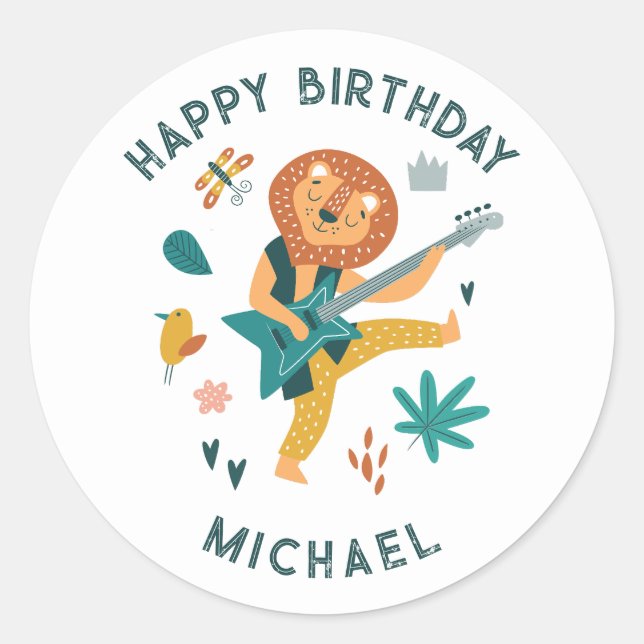 Sticker Rond Lion de dessin et guitare (Devant)