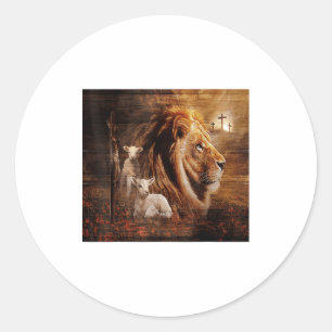 Sticker Rond Lion de Juda Agneau Dieu Croix Jésus Lumière Dieu