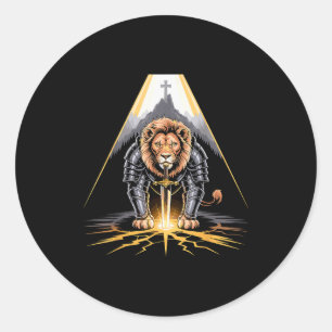 Sticker Rond Lion de Juda Épée et Croix Guerrier Chrétien