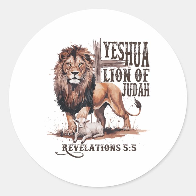 Sticker Rond Lion De Juda Yeshua Jésus Bible Christi Religieux (Devant)