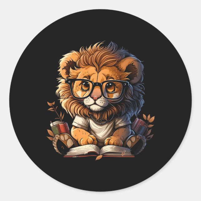 Sticker Rond Lion De Lecture Pour Livres Lecture Pour Lecteurs  (Devant)