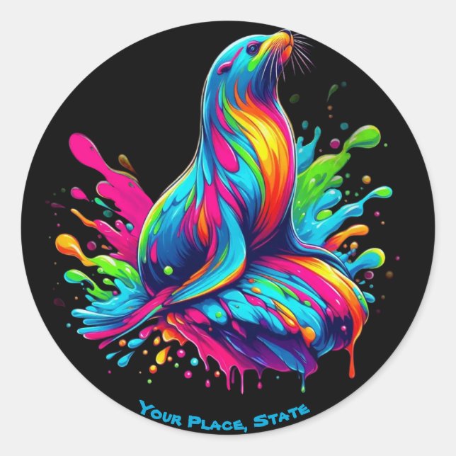 Sticker Rond Lion de mer coloré (Devant)