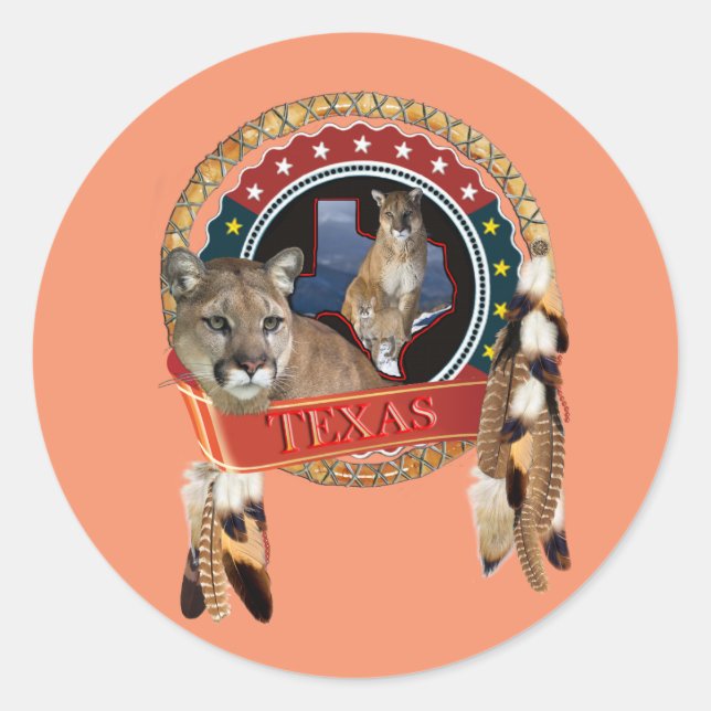 Sticker Rond Lion de montagne du Texas (Devant)