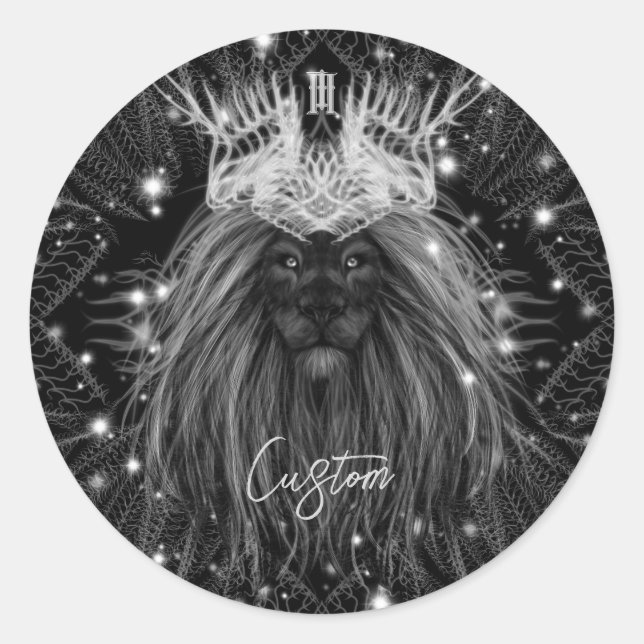 Sticker Rond Lion d'étoile avec monogramme de couronne (Devant)
