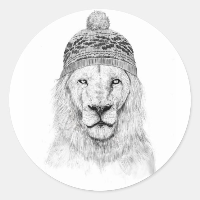 Sticker Rond Lion d'hiver (bw) (Devant)