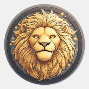 Sticker Rond Lion d'Or à l'Intérieur du Cercle Cosmique