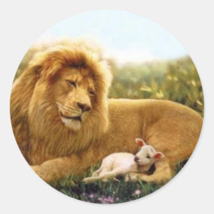 Sticker Rond Lion et agneau