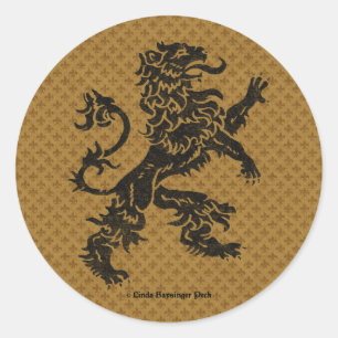 Sticker Rond Lion et Fleur de Lis effrénés noirs