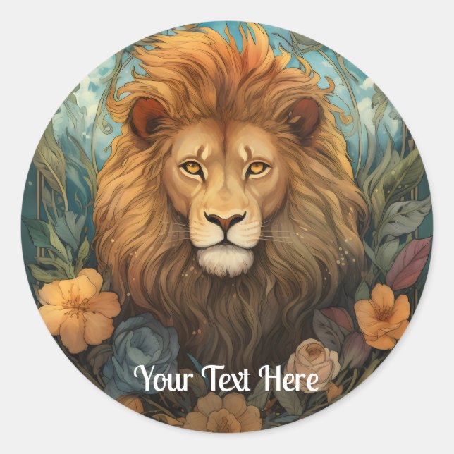 Sticker Rond Lion et fleurs (Devant)