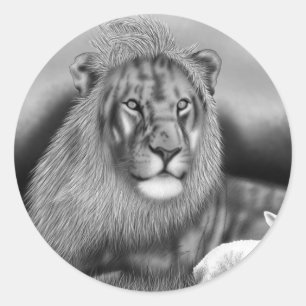 Sticker Rond Lion et l'agneau