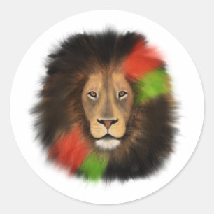 Sticker Rond lion fierté noire rouge vert unité jungle chat roi