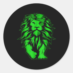 Sticker Rond Lion Green Bandana Sensibilisation à la santé ment