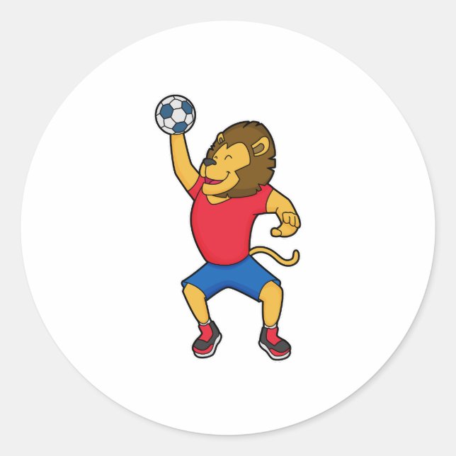 Sticker Rond Lion Handball player Handball (Devant)