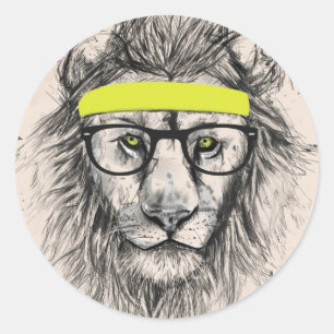Sticker Rond lion hipster (arrière - plan léger)