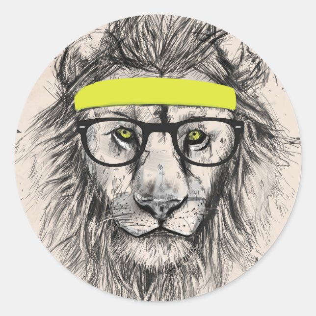 Sticker Rond lion hipster (arrière - plan léger) (Devant)