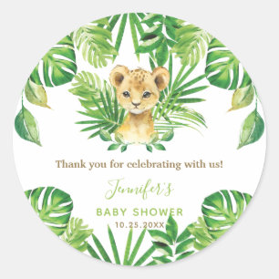 Sticker Rond Lion Jungle Animaux Verdure Baby shower neutre