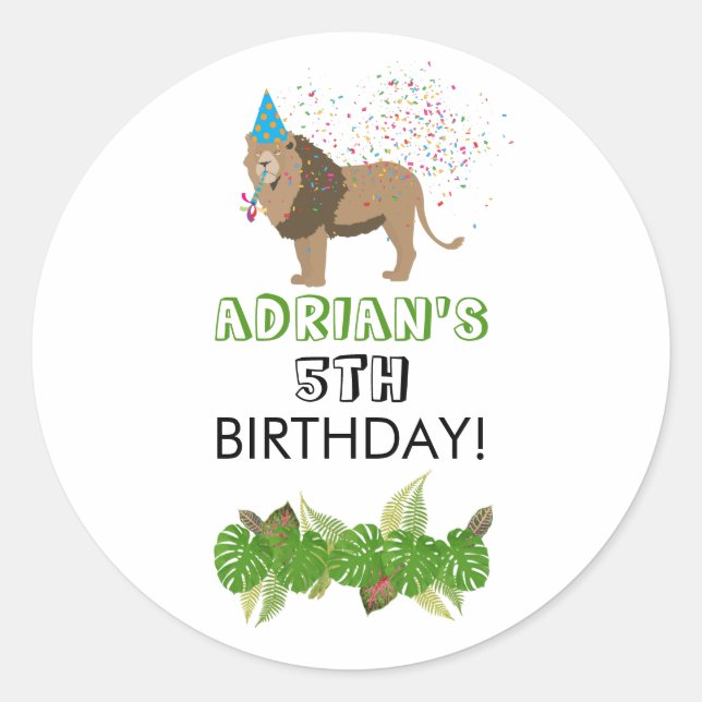 Sticker Rond Lion Jungle Fête Animaux Fête Anniversaire Personn (Devant)