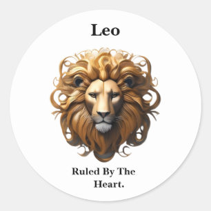 Sticker Rond Lion, Lion, Dirigé Par Le Coeur,