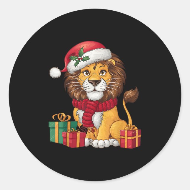 Sticker Rond Lion Lover Xmas Holiday Santa Lion Christmas  (Devant)