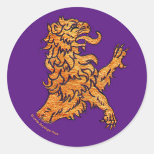 Sticker Rond Lion médiéval sur violet